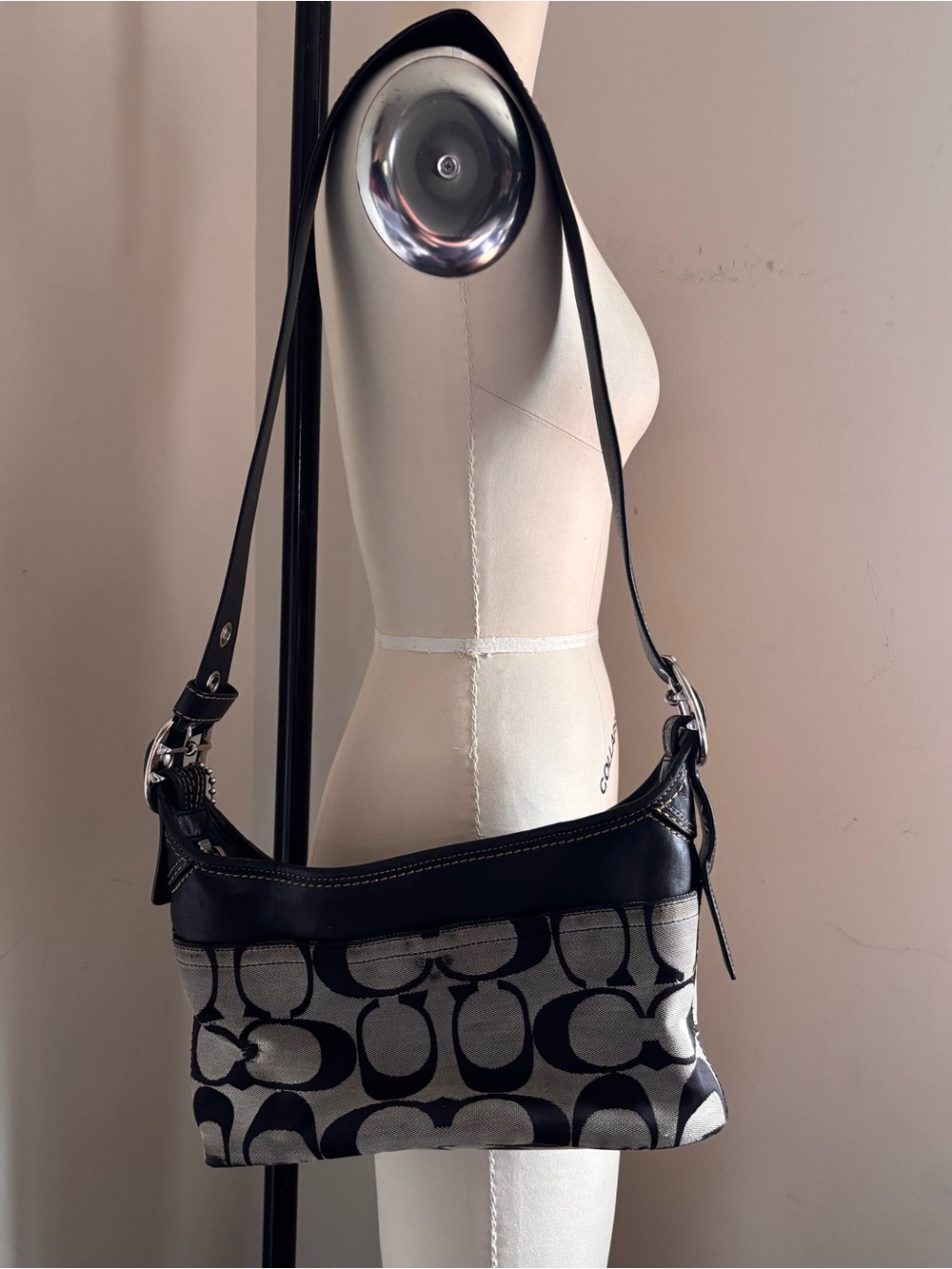 COACH Y2K Vintage Jacquard Logo Leather Medium Convertible Shoulder Bag F13359